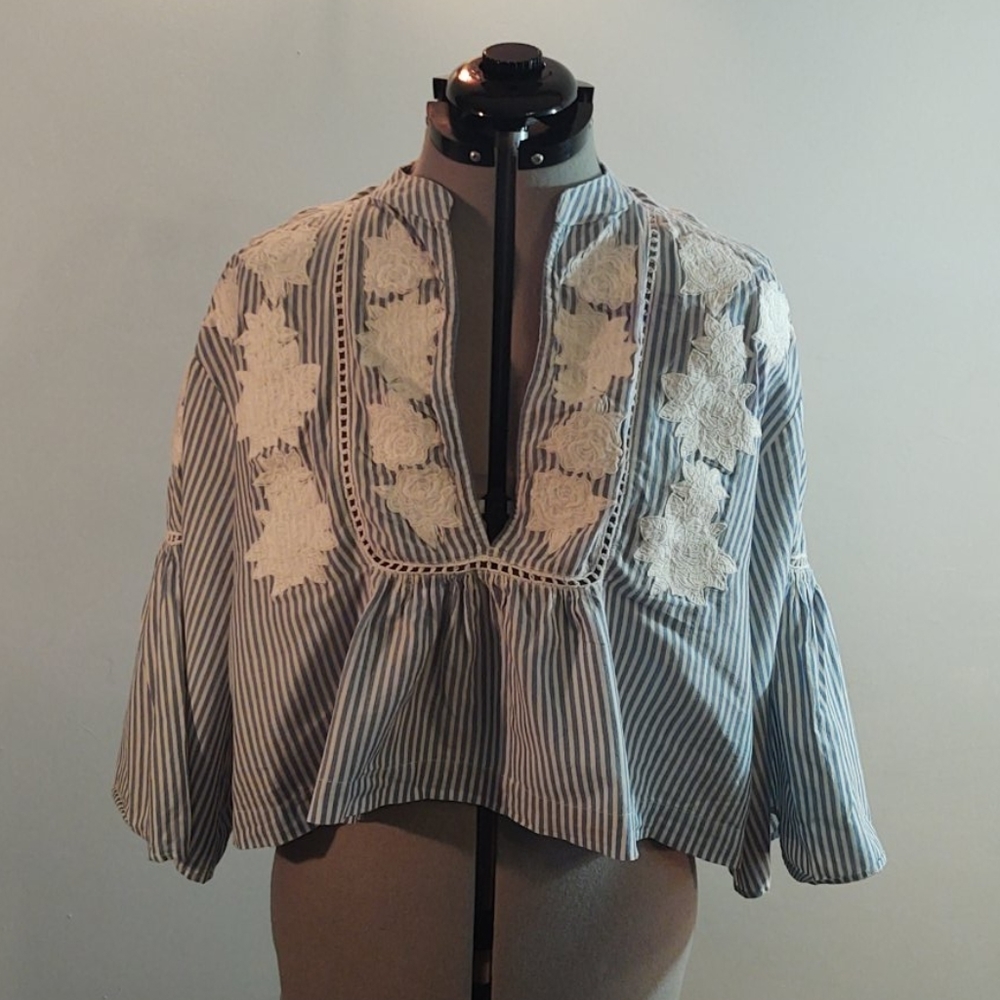 Free People Liya Embroidered Peasant Top Sz M